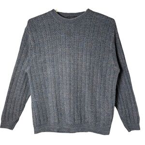 80s Bill Blass Men’s XL Sweater Blue Gray Textured Rib Knit Pullover